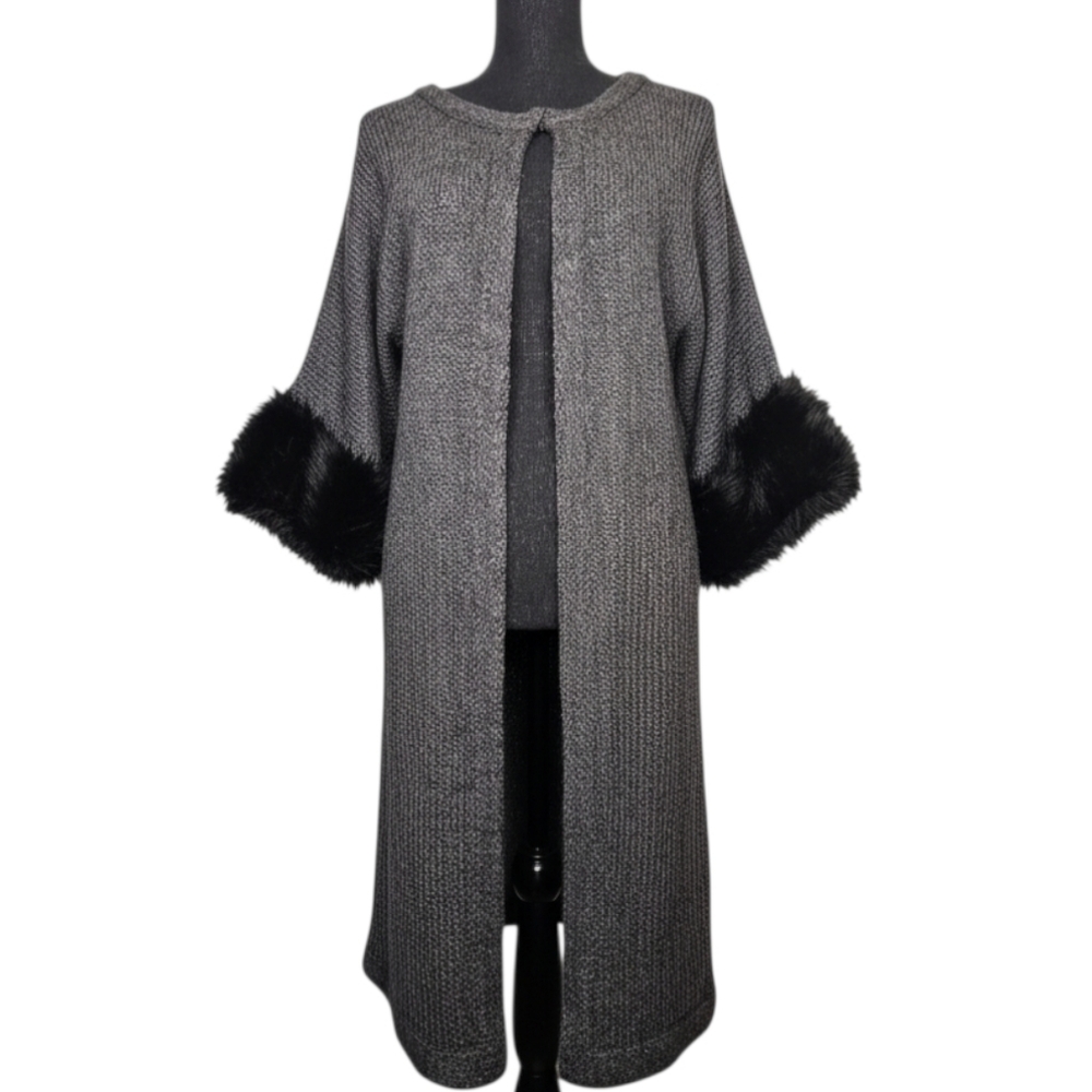 Kenar | Gray Knit Coat with Faux Fur | Small